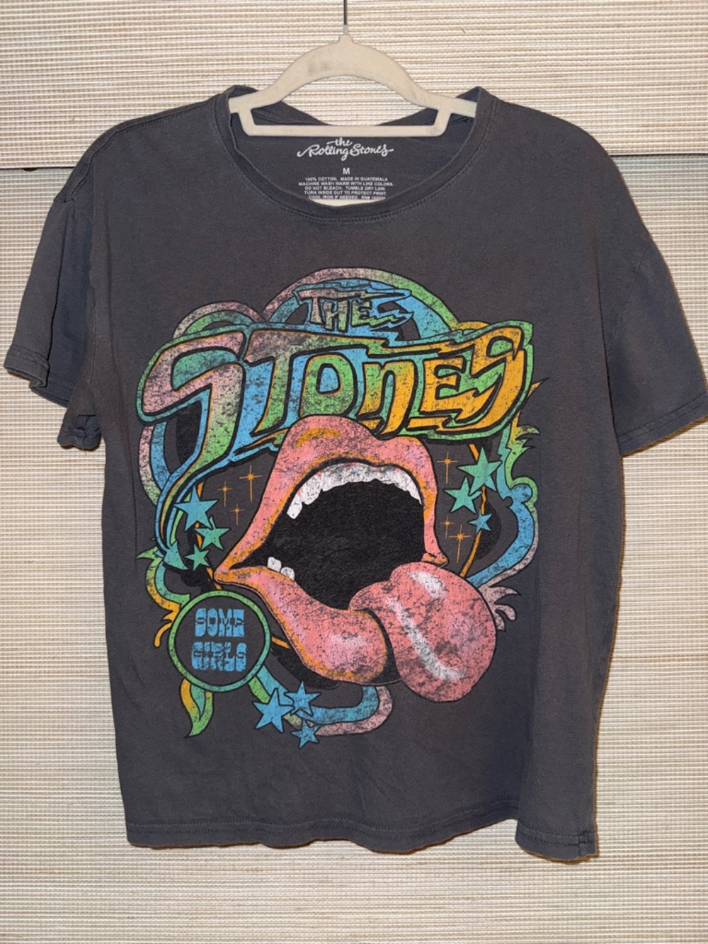 Rolling Stones Grey Colorful 100% Cotton Graphic Tee Band Tee Rock Y2K Size M
